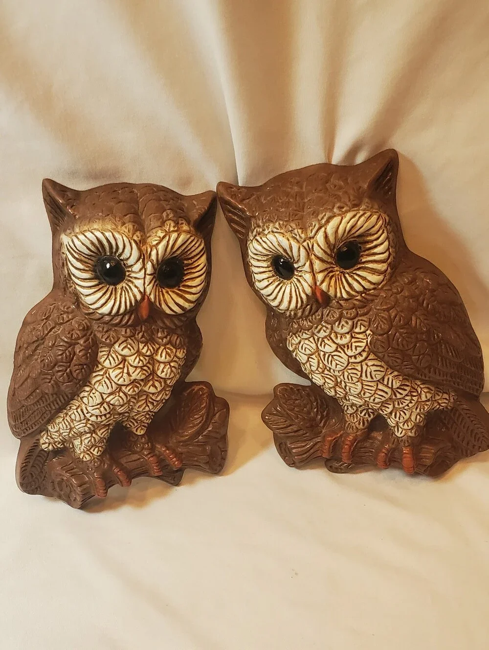 Homco Vtg 1970's Brown Foam Owl Wall Hangings Rustic Wall Decor. Set Of 2